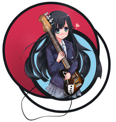  akiyama_mio bad_id bad_pixiv_id bass_guitar black_eyes black_hair blazer blunt_bangs blush female heart highres instrument jacket k-on! komaki long_hair miniskirt open_mouth pleated_skirt sakuragaoka_high_school_uniform school_uniform sidelocks skirt smile solo winter_uniform 