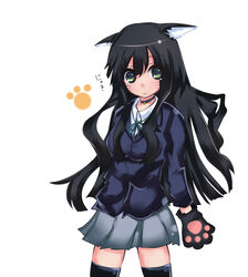  akiyama_mio animal_ears bad_id bad_pixiv_id black_hair blunt_bangs blush cat_ears choker female green_eyes k-on! komaki long_hair sakuragaoka_high_school_uniform school_uniform skirt solo thighhighs whiskers winter_uniform zettai_ryouiki 