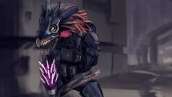  16:9 4k absurd_res akilae06 alien anthro arm_tuft armor avian beak body_armor bulletproof_vest clothed clothing colored english_text fangs feather_hair feather_tuft feathered_crest feathers fully_clothed grey_body grey_skin gun halo_(series) head_crest headgear helmet hi_res holding_gun holding_object holding_ranged_weapon holding_weapon kig-yar looking_away male microsoft needler outside pseudo_hair pupils ranged_weapon scalie shaded slit_pupils solo spread_legs spreading standing t&#039;vaoan tally_marks teeth text tuft weapon western_tally_marks widescreen xbox_game_studios yellow_eyes 