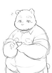  2015 anthro bear black_and_white chiro_(artist) clothing electronics kemono male mammal monochrome overweight overweight_anthro overweight_male phone shirt simple_background solo topwear white_background 