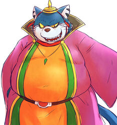  2016 anthro blue_body blue_fur chiro_(artist) clothing domestic_cat doraemon felid feline felis fur kemono male mammal nekojara overweight overweight_anthro overweight_male robe simple_background solo white_background 