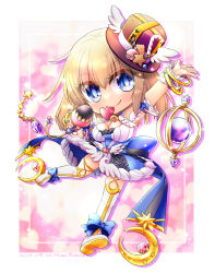  artist_name back_bow black_bow blonde_hair blue_bow blue_dress blue_eyes blush boots bow bracelet breasts brown_hat candy candy_cane cleavage closed_mouth commentary_request cookie cookie_hat_ornament crescent_brooch dated detached_sleeves dress female food footwear_bow full_body fur-trimmed_dress fur_trim hat highres holding holding_microphone jewelry knee_boots large_bow large_breasts looking_at_viewer macaron medium_hair microphone puffy_detached_sleeves puffy_sleeves ragnarok_online short_dress sleeveless sleeveless_dress smile solo takaha_momo top_hat trouvere_(ragnarok_online) two-tone_bow wafer_stick white_boots white_sleeves wrist_cuffs 