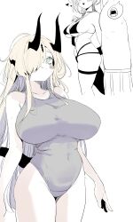  2girls absurdres arknights bikini black_bikini blonde_hair blue_eyes blush breasts character_request cleavage doctor_(arknights) female highres long_hair multiple_girls navel necrass_(arknights) one-piece_swimsuit open_mouth simple_background smile swimsuit tusyn white_background 