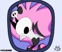  2025 anthro avian beak bird black_eyes bow_ribbon breasts cleavage clothed clothing digital_media_(artwork) eyelashes female flamingo flamma hair hair_over_eye hi_res jdone makeup mammal pink_body solo window 