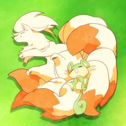  1:1 2024 3_toes ambiguous_feral ambiguous_gender big_tail biped bipedal_feral bird&#039;s-eye_view buckteeth canid canine cel_shading chest_tuft closed_eyes colored digital_media_(artwork) dipstick_tail duo featureless_crotch feet feral fluffy fluffy_tail fur generation_1_pokemon gloves_(marking) grass green_body green_fur green_tail head_tuft hi_res high-angle_view kemono kompeito larger_ambiguous larger_feral leg_markings mammal markings monotone_tail multicolored_body multicolored_fur multicolored_tail ninetales nintendo orange_body orange_fur orange_tail orange_tail_tip outside plant pokemon pokemon_(species) pokemon_sleep predator/prey quadruped rattata rodent shaded shiny_pokemon size_difference sleeping sleeping_on_another sleeping_together smaller_ambiguous smaller_feral smile socks_(marking) tail tail_markings tan_body tan_fur teeth toes tuft two_tone_body two_tone_fur two_tone_tail whiskers white_body white_ears white_fur white_inner_ear white_tail 