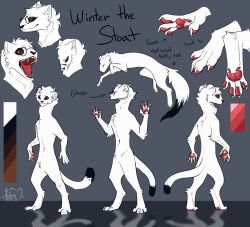  4_fingers 4_toes absurd_res anthro ashen_hearts black_tail_tip black_text brown_eyes character_name color_swatch dipstick_tail english_text eyewear featureless_crotch feet fingers front_view fur glasses grey_background hair hi_res inner_ear_fluff long_neck male male_(lore) mammal markings mustelid musteline nude nude_anthro nude_male pawpads rear_view red_pawpads round_glasses short_legs signature simple_background solo species_name standing stoat tail tail_markings text toes true_musteline tuft weasel white_body white_ears white_fur white_hair white_inner_ear white_inner_ear_fluff white_tail white_toes winter_the_stoat 