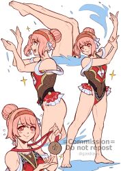  alternate_costume alternate_hairstyle arms_up bare_legs bronze_medal commission fire_emblem fire_emblem_engage frilled_one-piece_swimsuit frills gzei hairband highres lapis_(fire_emblem) legs legs_together legs_up light_smile multicolored_swimsuit multiple_views nervous_sweating one-piece_swimsuit partially_submerged pink_hair posing red_eyes shy sparkle sweat swimming swimsuit synchronized_swimming thighs vgen_commission 