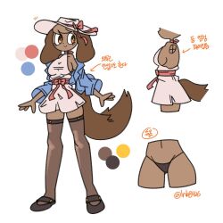  1:1 2025 anna_holiday anthro blue_clothing blue_topwear bow_ribbon breasts brown_body brown_ears brown_fur brown_hair brown_tail canid canine canis clothed clothed_anthro clothed_female clothing color_swatch digital_drawing_(artwork) digital_media_(artwork) directional_arrow domestic_dog dress eyelashes female female_anthro fingers footwear front_view full-length_portrait fur hair hat headgear headwear korean_text legwear lnb looking_aside mammal mouth_closed orange_text panties pink_clothing pink_dress portrait shoes side_view simple_background smile solo tail text thigh_highs topwear underwear white_background 
