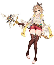  absurdres atelier_(series) atelier_ryza atelier_ryza_1 belt beret black_bow blue_belt boots bow braid breasts brown_belt brown_boots brown_eyes brown_gloves brown_hair camisole collarbone commentary detached_sleeves female full_body gloves grin hair_ornament hairclip hat hat_bow highres holding holding_staff jacket jewelry looking_at_viewer m.tokotsu mage_staff medium_breasts midriff multiple_braids necklace open_clothes open_jacket red_shorts reisalin_stout short_hair short_shorts shorts simple_background single_glove sleeveless sleeveless_jacket smile solo staff star_(symbol) star_necklace thigh_boots thighhighs toeless_legwear white_background white_camisole white_hat white_sleeves white_thighhighs yellow_jacket 