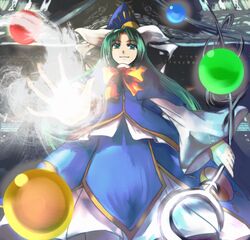  commentary_request female foro_(planet_cage) green_eyes green_hair hat long_hair mima_(touhou) orrery robe solo touhou touhou_(pc-98) wizard_hat 