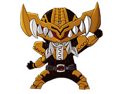  1boy belt chibi kamen_rider kamen_rider_den-o_(series) kamen_rider_gaoh kaos male_focus solo teeth 