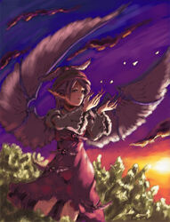  animal_ears female fingernails hat katzeh mystia_lorelei photoshop_(medium) pink_hair short_hair solo touhou wings 