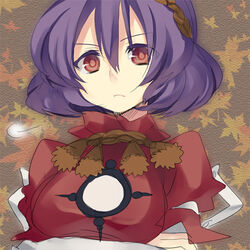  commentary_request female hanepochi lowres purple_hair red_eyes short_hair sketch solo touhou yasaka_kanako 