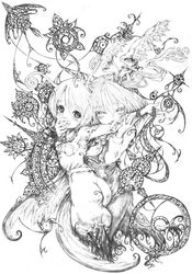  2girls antennae blush greyscale katzeh monochrome multiple_girls photoshop_(medium) rumia short_hair touhou wriggle_nightbug 