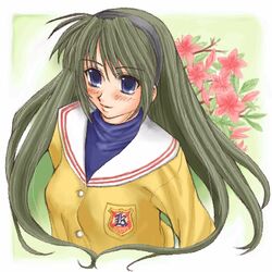  blue_(ao_maru) clannad female flower long_hair lowres oekaki sakagami_tomoyo school_uniform solo 