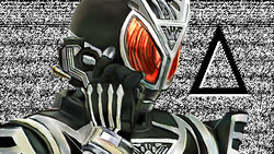  103yo4 1boy cellphone commentary_request helmet kamen_rider kamen_rider_555 kamen_rider_delta male_focus mask phone photoshop_(medium) solo triangle 