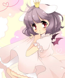  animal_ears bat_wings black_hair blush chigo crown female inaba_tewi rabbit_ears red_eyes short_hair solo touhou wings 