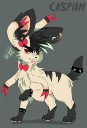  bite biting_own_tongue black_body black_claws black_ears black_fur black_hair black_inner_ear_fluff black_stripes black_tail blue_hair blue_piercing butt_tuft caspian_(queerhyena) chest_tuft claws ear_piercing ear_ring eeveelution fangs femboy feral fur generation_6_pokemon glistening glistening_eyes gold_piercing gold_ring_piercing grey_piercing hair inner_ear_fluff leg_markings looking_aside male markings multicolored_hair neck_tuft nintendo pawpads piercing pink_pawpads pokemon pokemon_(species) princelykaden quadruped red_eyes ring_piercing self_bite side_view socks_(marking) solo striped_body striped_fur stripes sylveon tail tan_body tan_fur teeth tongue tongue_bite tongue_out tuft two_tone_hair yellow_sclera 