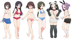  6+girls animal_costume animal_ears animal_hands ass bandeau barefoot bikini blush breasts choker cleavage collar commentary_request frilled_bikini frills front-tie_top gloves highres lineup looking_at_viewer looking_back medium_breasts multiple_girls navel one_eye_closed onjouji_toki panda_costume paw_gloves rabbit_ears rabbit_tail saki_(manga) saki_achiga-hen sarong shimizudani_ryuuka shirouzu_mairu shisoneri side-tie_bikini_bottom small_breasts smile strapless suehara_kyouko swimsuit tail tsuruta_himeko tube_top ueshige_suzu white_background wrist_cuffs 