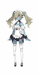  apron blue_skin disgaea female hair_over_one_eye maid maid_(disgaea) makai_senki_disgaea_5 pointy_ears thighhighs twintails yellow_eyes zombie 