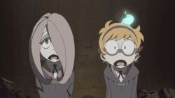  2girls animated animated glasses little_witch_academia looking_at_viewer lotte_yanson multiple_girls open_mouth red_eyes sucy_manbabalan 