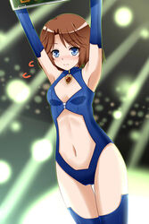  blue_eyes blush brown_hair cardfight!!_vanguard cosplay leotard nova_grappler ring_girl_clara sendou_emi stockings thighhighs vanguard_ride 