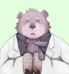  2017 anthro bear blush clothed clothing humanoid_hands jambavan_(tas) lifewonders male mammal overweight overweight_anthro overweight_male simple_background solo tokyo_afterschool_summoners watoson 