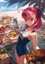  &gt;_&lt; &lt;o&gt;_&lt;o&gt; 2boys 5girls ahoge alcohol animal_ears asparagus bare_arms bare_legs bare_shoulders barefoot beach beer beer_mug big.c bikini black_hair blanket blue_one-piece_swimsuit blue_sky blush bottle box bracer breasts broccoli brown_pants bucket cardboard_box casual_one-piece_swimsuit clenched_teeth closed_eyes closed_mouth cloud collarbone commentary cooking corn cosplay covered_navel cup day drinking_glass eating fate/grand_order fate_(series) fish flip-flops floral_print food fujimaru_ritsuka_(female) green_shirt grill grilling hair_ornament hand_up helena_blavatsky_(fate) helena_blavatsky_(swimsuit_archer)_(fate) helena_blavatsky_(swimsuit_archer)_(first_ascension)_(fate) horizon innertube jack_the_ripper_(chaldea_lifesavers)_(fate) jack_the_ripper_(fate/apocrypha) jackal_ears kebab leaning_forward lion_boy lion_hair lobster long_sleeves looking_at_viewer looking_to_the_side lying mash_kyrielight meat medium_breasts medium_hair medjed_(fate) medjed_(fate)_(cosplay) mug multiple_boys multiple_girls nikola_tesla_(fate) nikola_tesla_(meat_wars)_(fate) nitocris_(fate) nitocris_(swimsuit_assassin)_(fate) ocean on_stomach one-piece_swimsuit orange_bikini orange_hair orange_shirt outdoors outstretched_arms pants pink_hair plate ponytail print_shirt purple_eyes raw_meat running sand sandals sausage school_swimsuit shade shirt short_hair side-tie_bikini_bottom signature sitting sky small_breasts smile smoke sparkle spread_arms standing striped_clothes striped_one-piece_swimsuit striped_shirt summer swim_ring swimsuit teeth thomas_edison_(fate) thomas_edison_(meat_wars)_(fate) thumbs_up tongs translated tree tree_shade vodka walking white_hair white_shirt yakiniku 