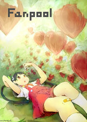  bakemonogatari bladder_cherry bush character_request chinese_lantern cover cover_page doujin_cover female female hanaji houzuki lying monogatari_(series) on_back plant solo 