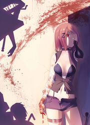  blood breasts commentary_request female highres lead_pipe luupechi original panties pink_hair red_eyes short_hair solo tears underwear 