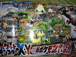  chespin corocoro fennekin fletchling froakie gogoat helioptile official_art pancham pokemon pokemon_(game) pokemon_xy scan yveltal 