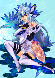  ahoge android bad_id bad_pixiv_id bare_shoulders blue_hair boots elbow_gloves female gloves highres kos-mos kos-mos_ver._4 legs lips long_hair matano_maya red_eyes sitting solo thigh_boots thighhighs thighs xenosaga xenosaga_episode_iii 