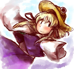  bad_id bad_pixiv_id blonde_hair blush buranantoka female hat moriya_suwako solo touhou 