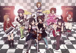  6+girls akiyama_mio animal_ears asahina_mikuru black_hair blonde_hair brown_hair bulge1944 castanets checkered cosplay costume_switch crossover don&#039;t_say_&quot;lazy&quot; drum drum_set duplicate guitar hirasawa_yui instrument k-on! kotobuki_tsumugi microphone microphone_stand multiple_girls nagato_yuki nakano_azusa pantyhose photoshop_(medium) playboy_bunny rabbit_ears school_uniform speaker suzumiya_haruhi suzumiya_haruhi_no_yuuutsu tainaka_ritsu 