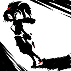  absurdres blood commentary_request disgaea female greyscale highres krahendrache kunoichi_(disgaea) long_hair makai_senki_disgaea_2 makai_senki_disgaea_3 mask monochrome ninja ponytail red_eyes solo spot_color 