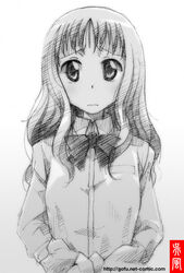  commentary_request female gofu greyscale long_hair makita_hime monochrome sketch solo sora_no_manimani spot_color traditional_media 