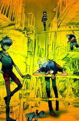  3boys bad_id bad_pixiv_id cigarette female gorillaz gurenosuke multiple_boys murdoc_niccals noodle_(gorillaz) photoshop_(medium) russel_hobbs sketch smoking stuart_pot 