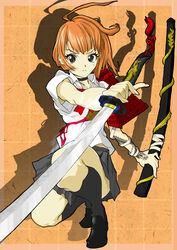  choker commentary_request female kiyohisa orange_hair original scabbard school_uniform sheath socks solo sword tattoo weapon 