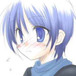  blue_eyes blue_hair blush commentary_request female fumotono_mikoto original short_hair solo 