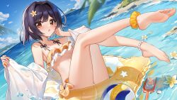  :o afloat ankle_scrunchie ball bare_legs bare_shoulders barefoot beachball bead_anklet bikini black_hair blue_sky blurry blurry_foreground blush breasts cleavage cloud collarbone colored_inner_hair day dutch_angle embarrassed feet female flower frilled_bikini frills furrowed_brow ginn_(hzh770121) hair_flower hair_intakes hair_ornament hand_on_own_face hands_up innertube jacket jacket_partially_removed kasuga_yuuno knees_together_feet_apart leaning_back legs legs_up light_blush looking_at_viewer memories_off_6 multicolored_hair ocean on_innertube open_mouth outdoors plant scrunchie see-through see-through_jacket shell short_hair shovel sitting sky small_breasts soles solo swept_bangs swim_ring swimsuit toes two-tone_bikini underboob water white_jacket yellow_eyes yellow_innertube yellow_scrunchie 