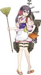  akebono_(kancolle) akebono_(new_year_mode)_(kancolle) bare_legs bell black_eyes black_hair broom drew_(drew213g) dustpan female flower full_body geta hair_bell hair_flower hair_ornament holding holding_dustpan japanese_clothes jingle_bell kantai_collection kimono long_hair looking_at_viewer machinery obi official_alternate_costume official_art open_mouth pigeon-toed sandals sash short_kimono side_ponytail solo tasuki tiptoes toenails transparent_background 