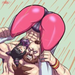  abs ass battle cameltoe chest_hair female juri_han kinniku_buster mad mizaru mohawk muscle_buster piledriver street_fighter street_fighter_iv super_street_fighter_iv thick_thighs toned wide_hips wrestling zangief 