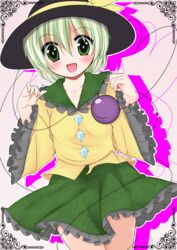  +_+ absurdres bakko commentary_request female frills green_eyes has_bad_revision has_downscaled_revision hat hat_ribbon highres komeiji_koishi md5_mismatch resolution_mismatch ribbon short_hair solo source_smaller third_eye touhou white_hair wide_sleeves 