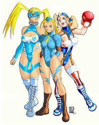  3girls blonde_hair cammy_white long_hair multiple_girls rainbow_mika street_fighter street_fighter_zero thong_leotard tiffany_lords 