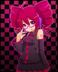  :p ahoge commentary_request detached_sleeves drill_hair female glasses headphones headset kasane_teto red_eyes red_hair ska skirt smile solo tongue tongue_out twin_drills twintails utau 