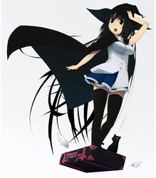  bad_id bad_pixiv_id black_cat black_eyes black_hair breasts cape detached_wings feline female hand_on_headwear hat large_breasts lesskiss long_hair mini_wings open_mouth original panties pantyshot shirt skindentation skirt solo suitcase thighhighs underwear very_long_hair white_shirt wings witch witch_hat 