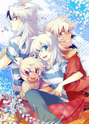  4boys androgynous bad_id bad_pixiv_id bakura_ryou multiple_boys shirt striped_clothes striped_shirt taiki_miyu tan touzokuou_bakura white_hair yami_bakura yu-gi-oh! yu-gi-oh!_duel_monsters 