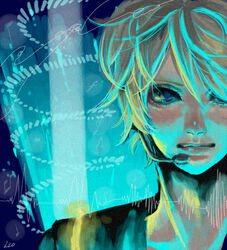  1boy blonde_hair blue_eyes close-up endou_yuu headphones headset kagamine_len male_focus portrait solo vocaloid 