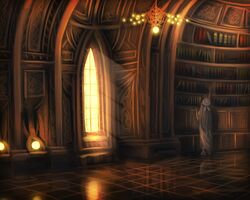  bookshelf commentary_request female gtd-carthage indoors lamp library long_hair original scenery solo sunlight window 