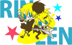  1boy bad_id bad_pixiv_id blonde_hair blue_eyes brother_and_sister female glare_(vocaloid) guitar instrument kagamine_len kagamine_rin sabuibo_maru siblings twins vocaloid 